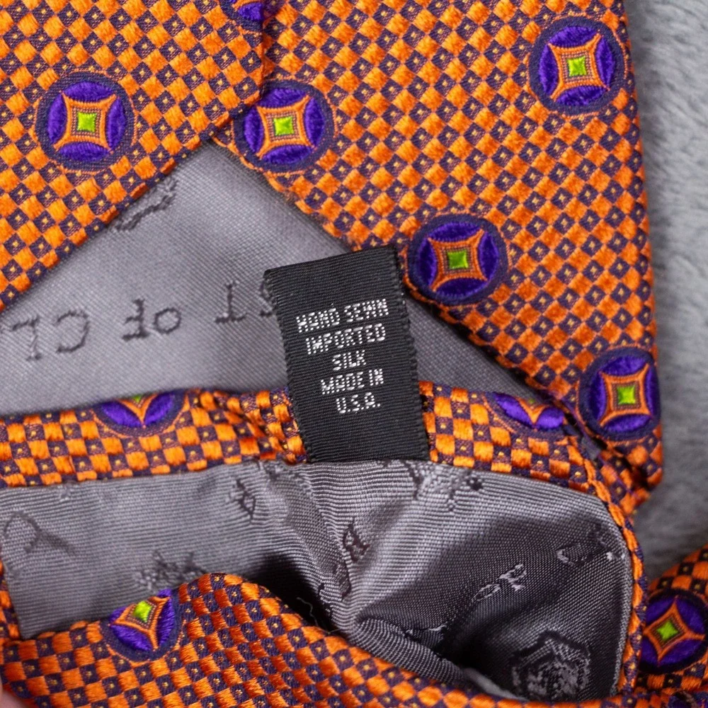 Robert Talbott Best of‎ Class Orange Geometric Medallion Silk Tie Hand Sewn USA